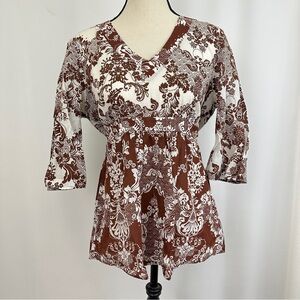 Women’s INC International Concepts Boho Brown / Tan Babydoll Top Size L